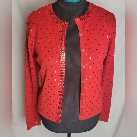 PHD Paul Harris Design Sweaters - Vintage Paul Harris Design Button Down Red Jeweled Cardigan, Size‎ Medium